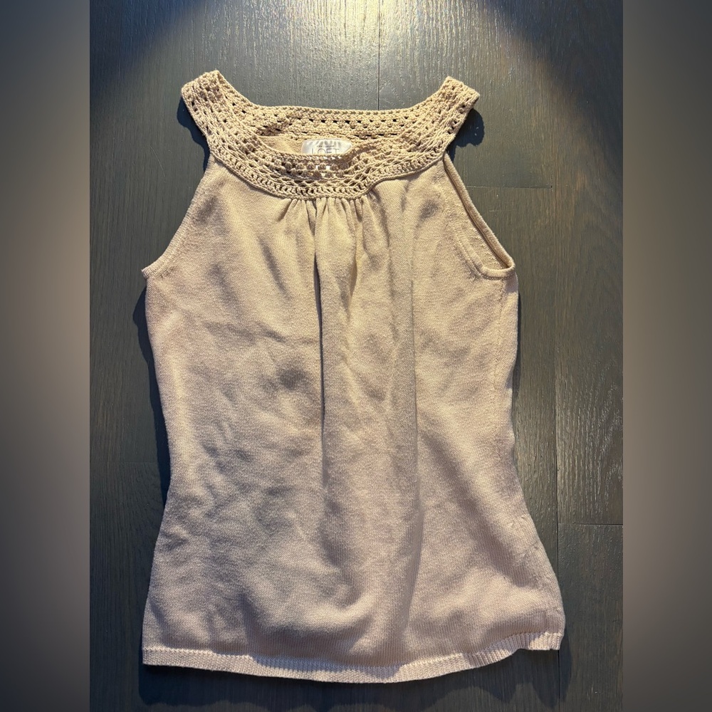 LOFT Cream Crochet Neck Tank Top